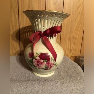 Elegant Floral Vase with Red Ribbon